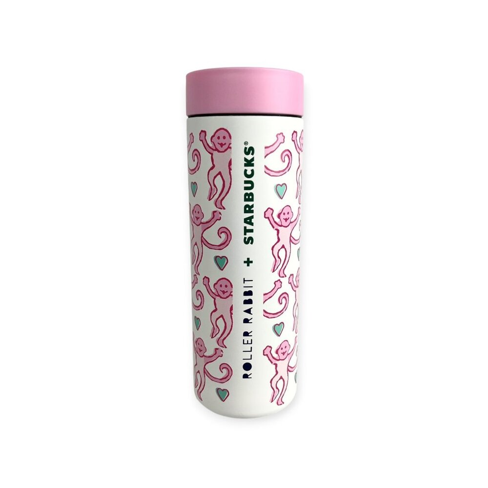 NWT Starbucks X Roller Rabbit 16oz Stainless Steel Tumbler Pink RARE
